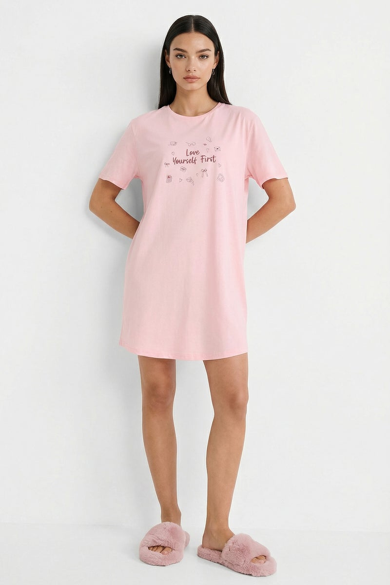 DeFacto Pink Woman Regular Fit Printed Nightgown Casual - Image 1